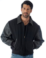 Executive Varsity Jacket From Leather Naked Cowhide Sleeves - Quality Wool Body -  Union Made in USA From Reed Leather