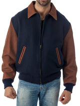 Executive Varsity Jacket From Leather Naked Cowhide Sleeves - Quality Wool Body -  Union Made in USA From Reed Leather