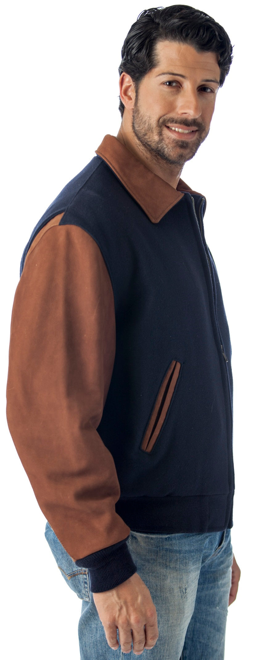 Executive Varsity Jacket From Leather Naked Cowhide Sleeves - Quality Wool Body -  Union Made in USA From Reed Leather
