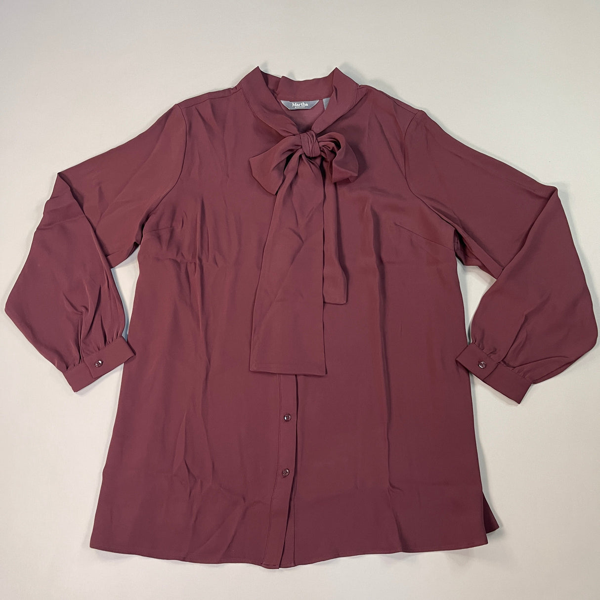 MARTHA STEWART Woven Front Button Blouse Top Tie Neck Women's Sz 1X Chianti (New) from PayWut