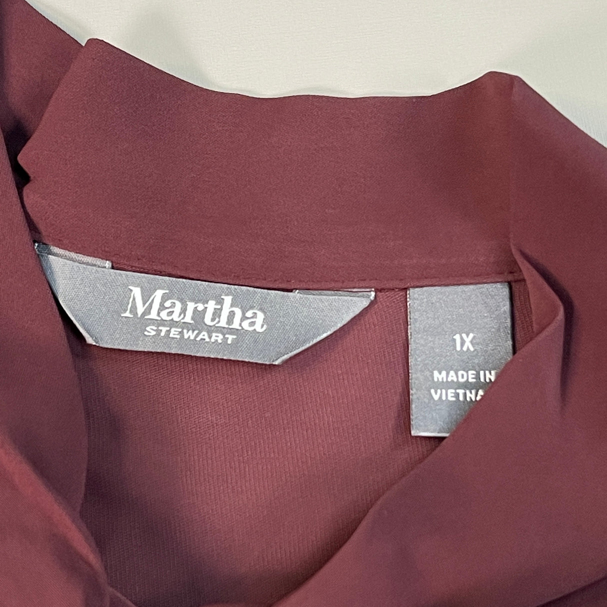 MARTHA STEWART Woven Front Button Blouse Top Tie Neck Women's Sz 1X Chianti (New) from PayWut