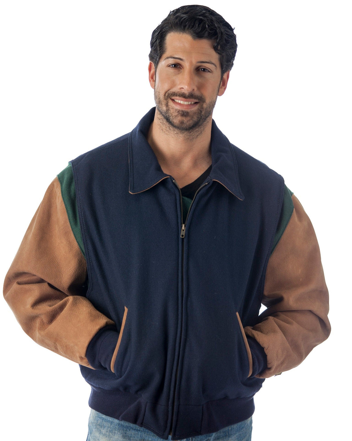 REED Men's Premium Quality Leather Letterman Varsity Jacket Made in USA from Reed Leather