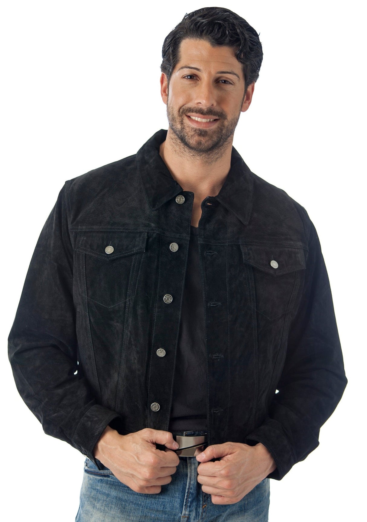 REED Men's Western Jean Style Suede Leather Shirt Jacket - Imported from Reed Leather