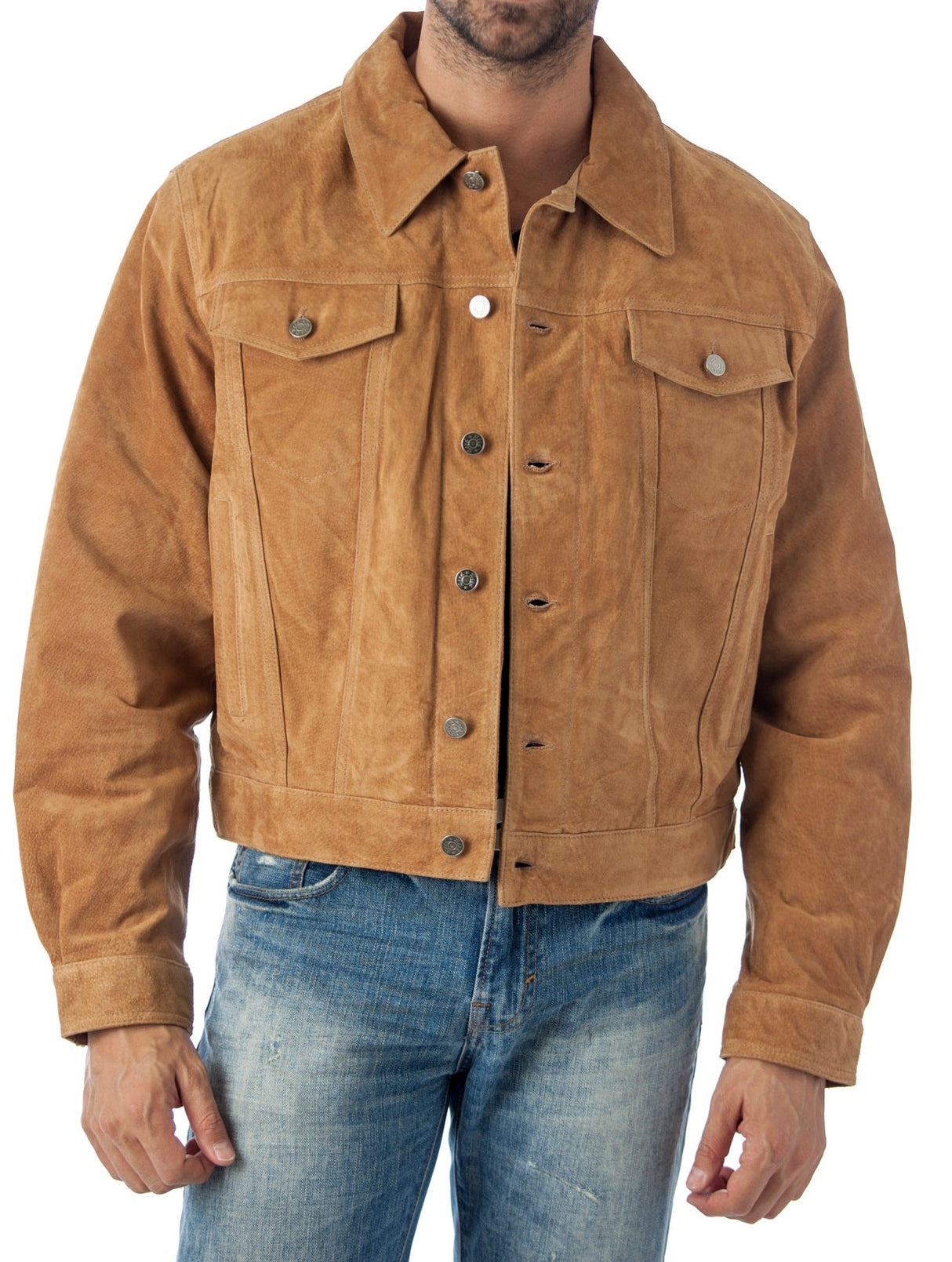 REED Men's Western Jean Style Suede Leather Shirt Jacket - Imported from Reed Leather