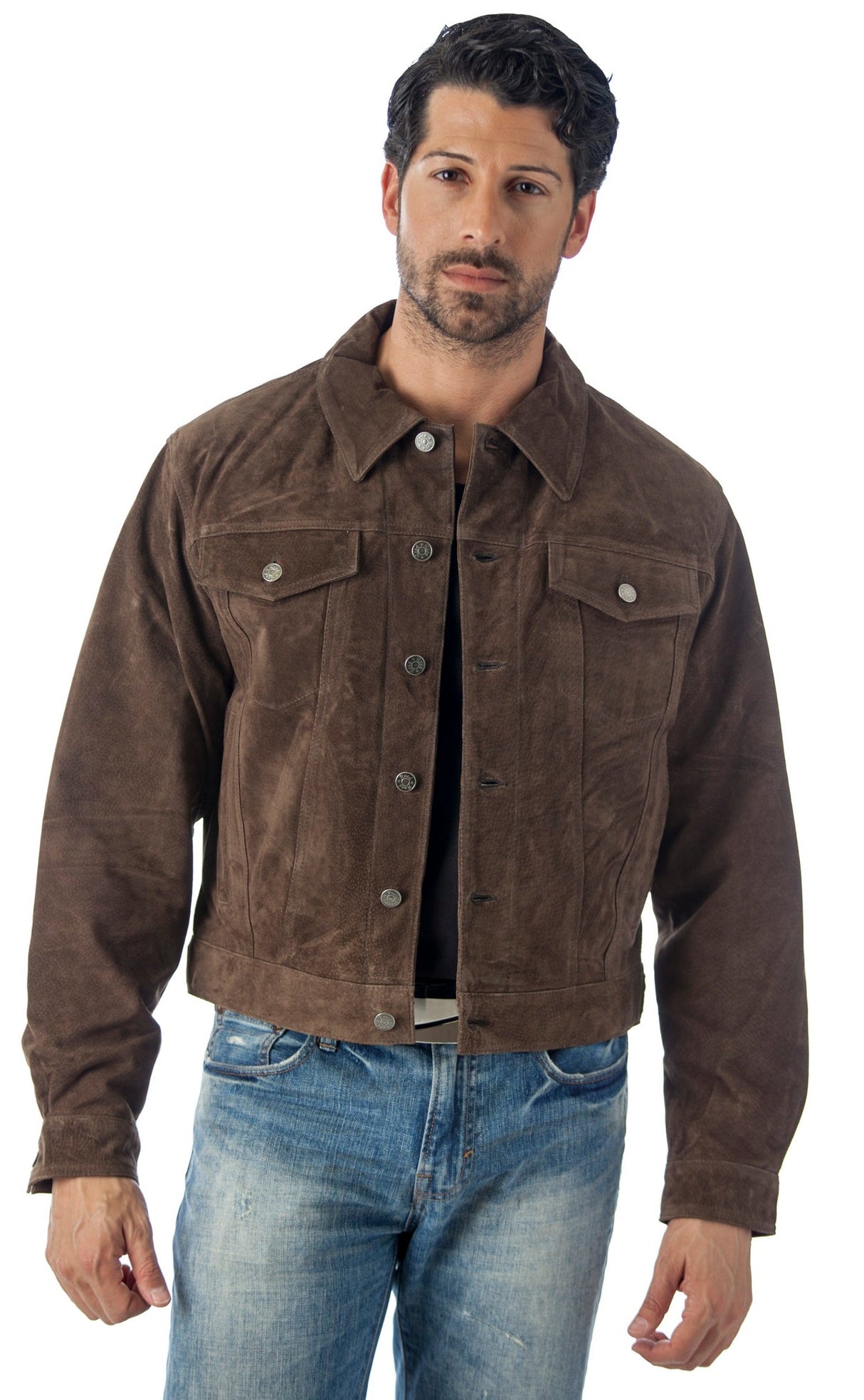 REED Men's Western Jean Style Suede Leather Shirt Jacket - Imported from Reed Leather