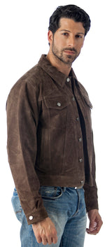 REED Men's Western Jean Style Suede Leather Shirt Jacket - Imported from Reed Leather