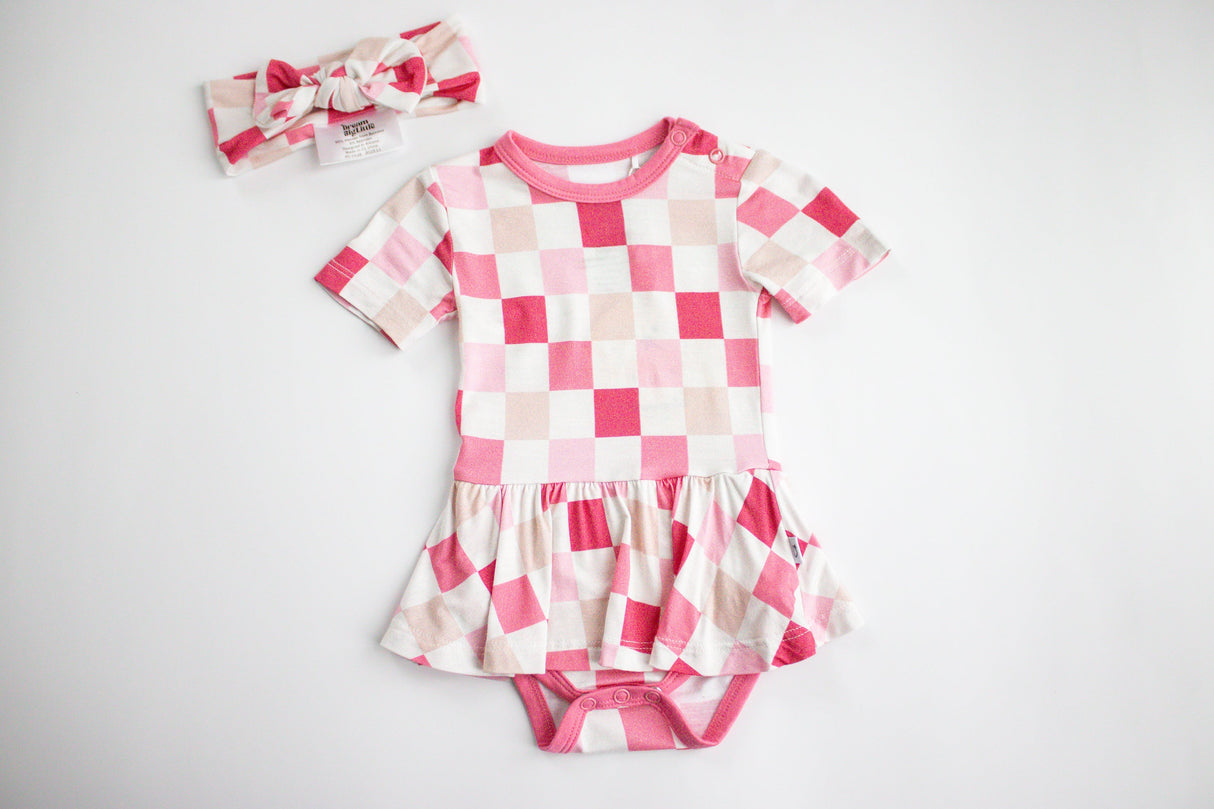 DREAMY PINK CHECKERS DREAM BODYSUIT DRESS from DREAM BIG LITTLE CO