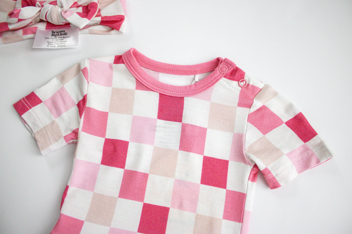 DREAMY PINK CHECKERS DREAM BODYSUIT DRESS from DREAM BIG LITTLE CO