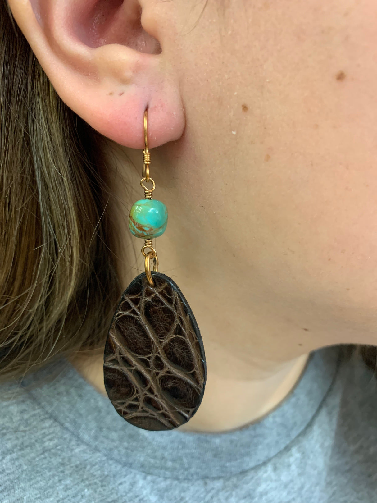 16606 American Alligator & Turq Earrings from J.Forks Designs