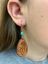 15526 Hand Tooled Teardrop with Turquoise Earring from J.Forks Designs