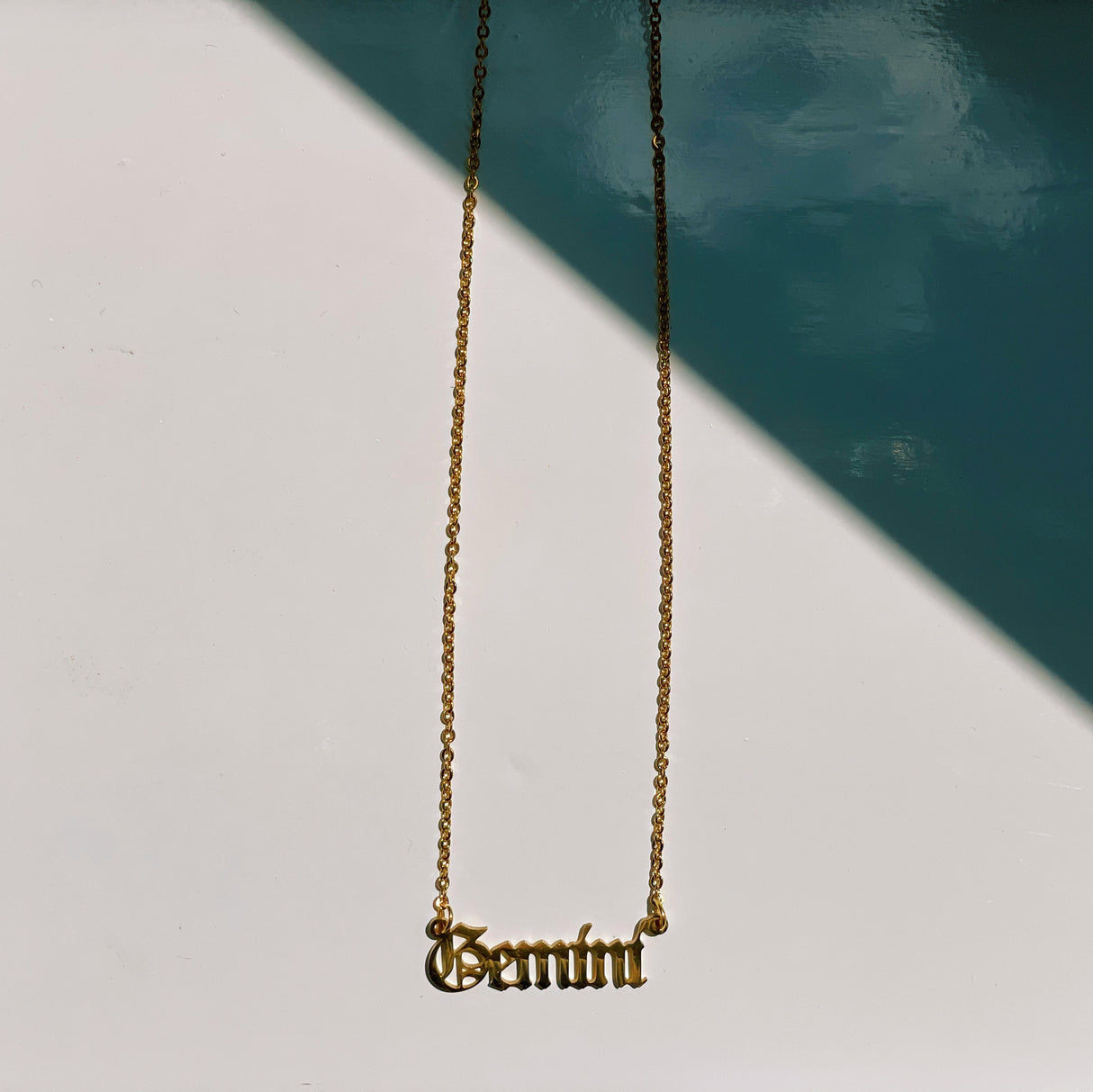 Gemini Zodiac Nameplate Necklace from CELESTE SOL Jewelry
