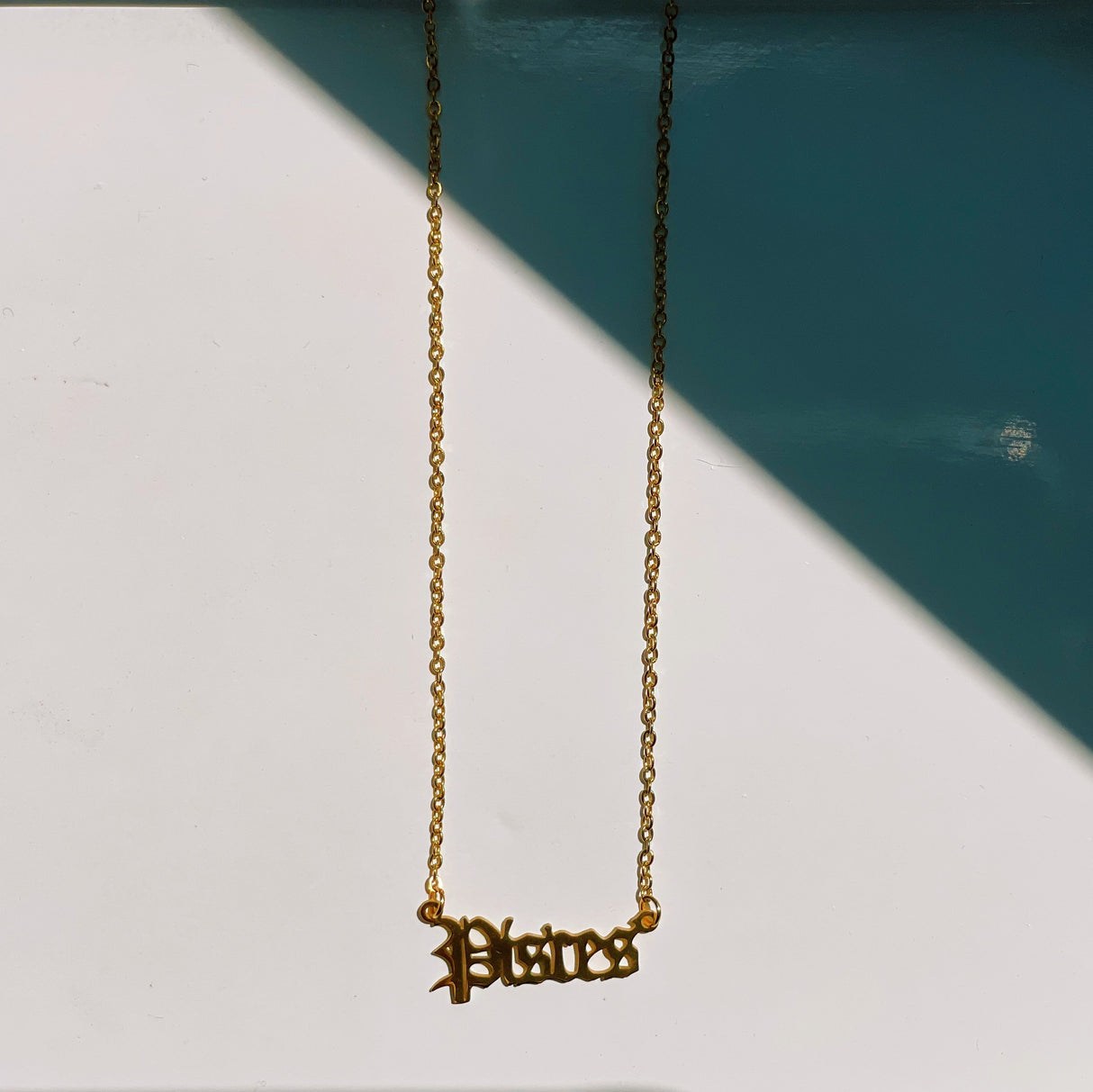 Pisces Zodiac Nameplate Necklace from CELESTE SOL Jewelry