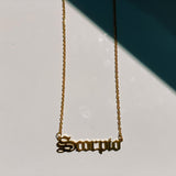 Scorpio Zodiac Nameplate Necklace from CELESTE SOL Jewelry
