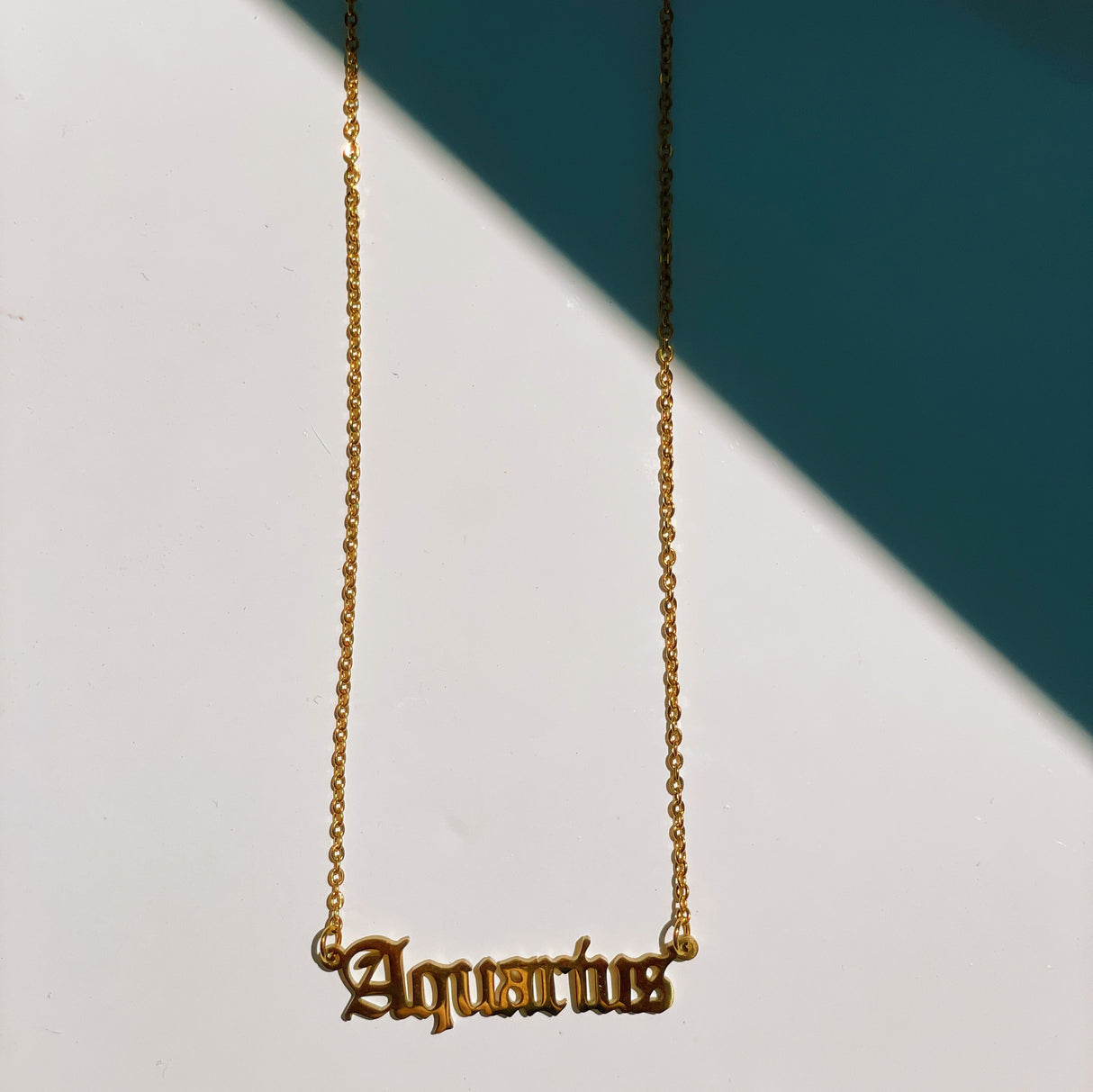 Aquarius Zodiac Nameplate Necklace from CELESTE SOL Jewelry