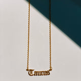Taurus Zodiac Gold Nameplate Necklace from CELESTE SOL Jewelry