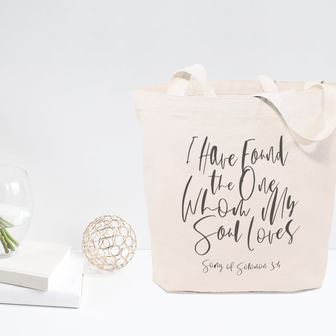 I Have Found the One Whom My Soul Loves, Song of Solomon 3:4 Cotton Canvas Tote Bag from The Cotton & Canvas Co.