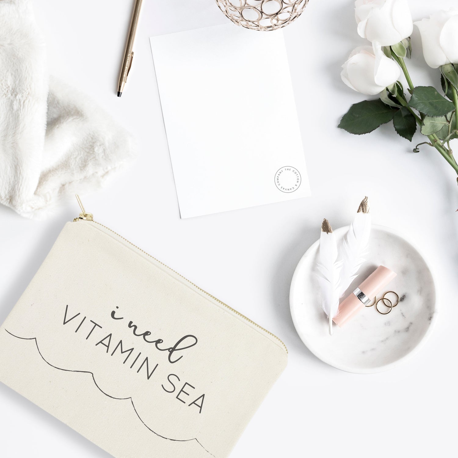 I Need Vitamin Sea Cotton Canvas Cosmetic Bag from The Cotton & Canvas Co.