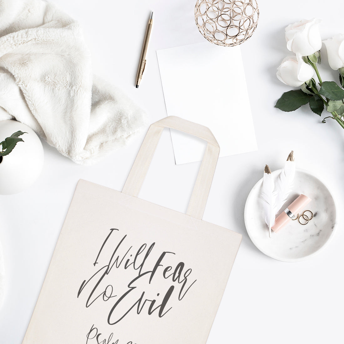 I Will Fear No Evil, Psalm 23:4 Cotton Canvas Tote Bag from The Cotton & Canvas Co.