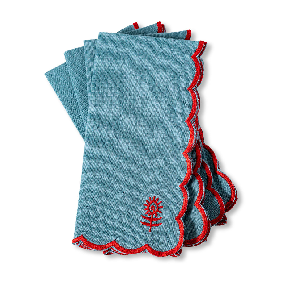 Icon Linen Napkins S/4 - Aqua + Cherry from Furbish Studio
