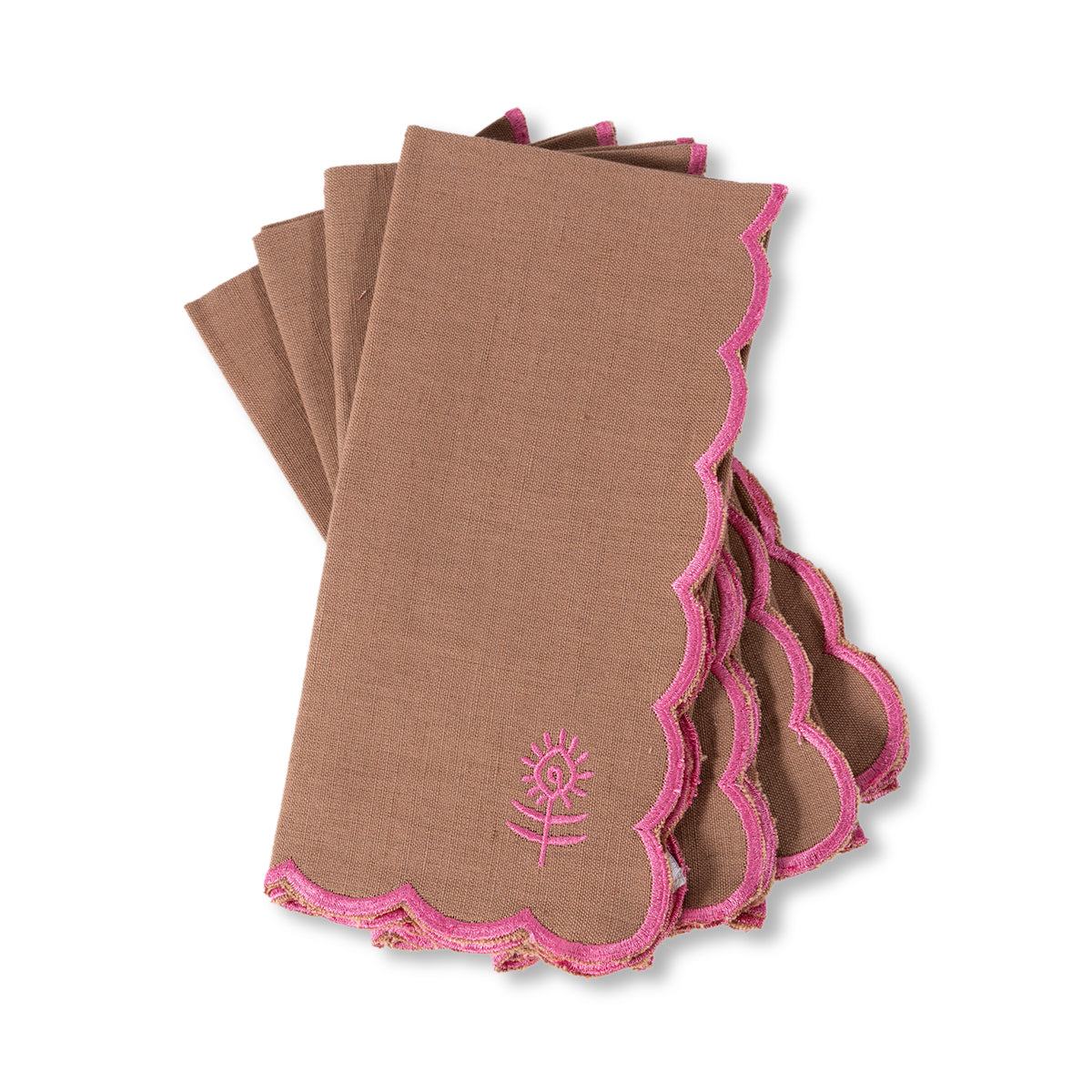 Icon Linen Napkins S/4 - Khaki + Hot Pink from Furbish Studio