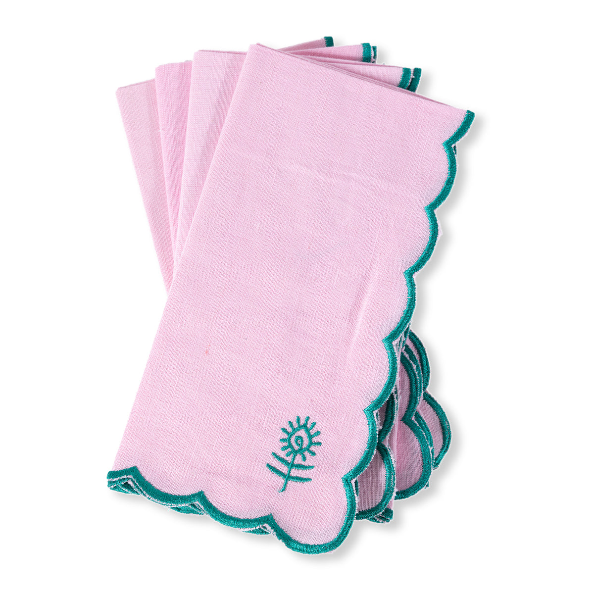 Icon Linen Napkins S/4 - Light Pink + Emerald from Furbish Studio