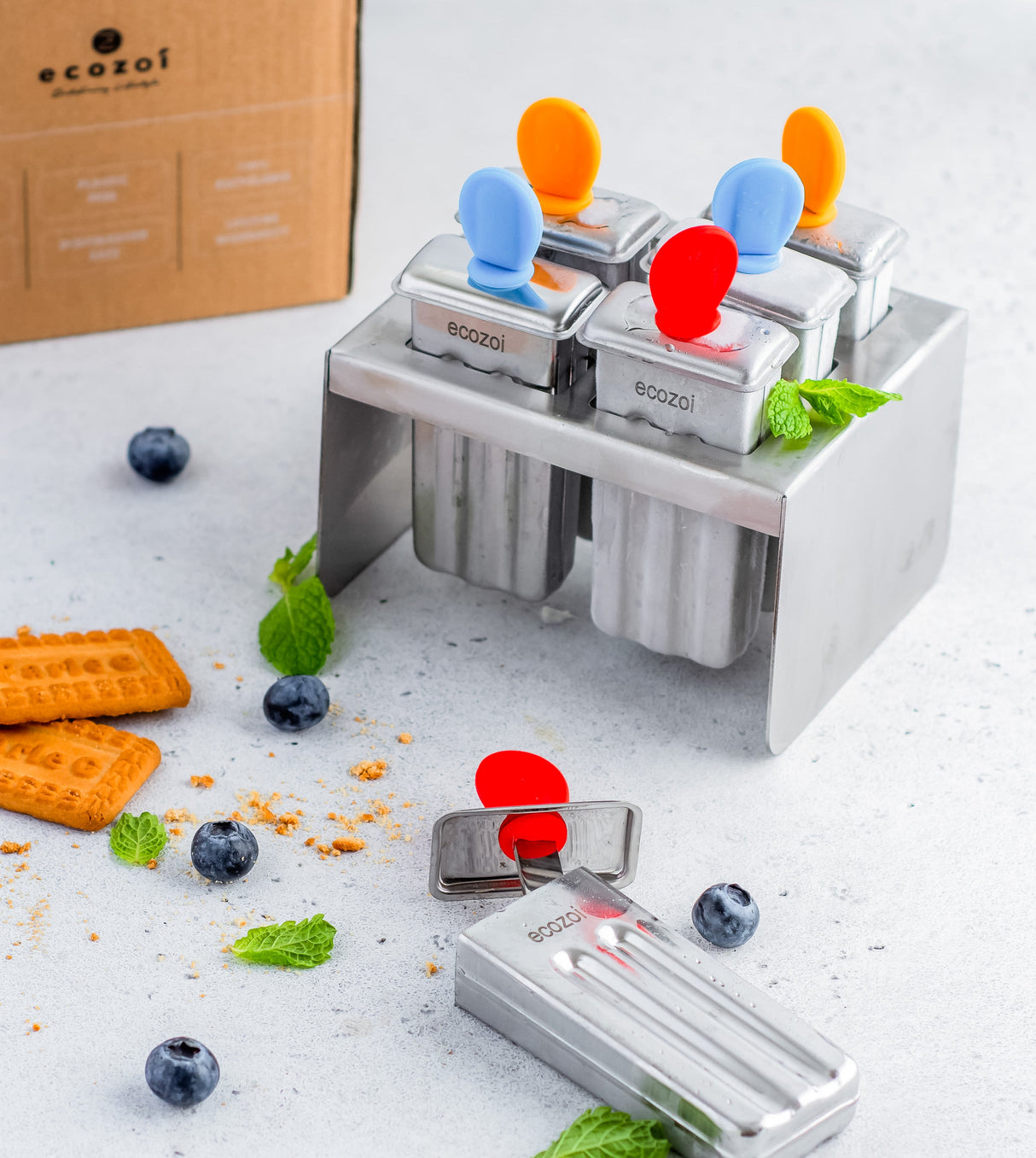 Stainless Steel Popsicle Molds, Mini Square with Stainless Steel Sticks from ecozoi