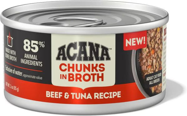 Acana Grain Free Chunks in Broth Beef & Tuna Wet Cat Food (3oz) from The Family Pet
