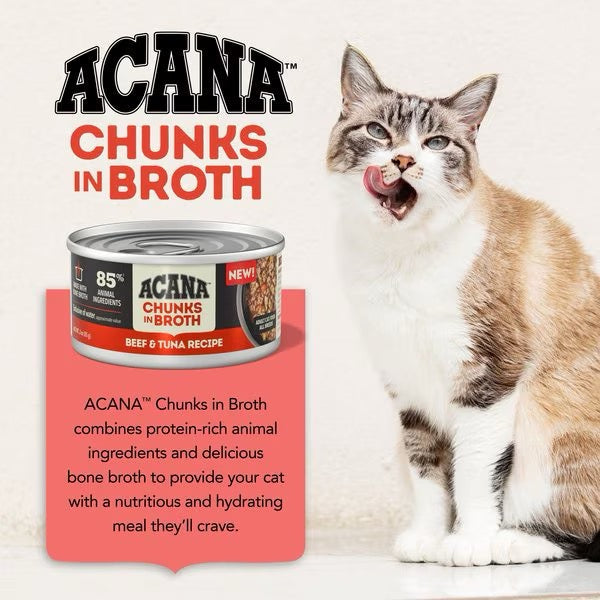 Acana Grain Free Chunks in Broth Beef & Tuna Wet Cat Food (3oz) from The Family Pet
