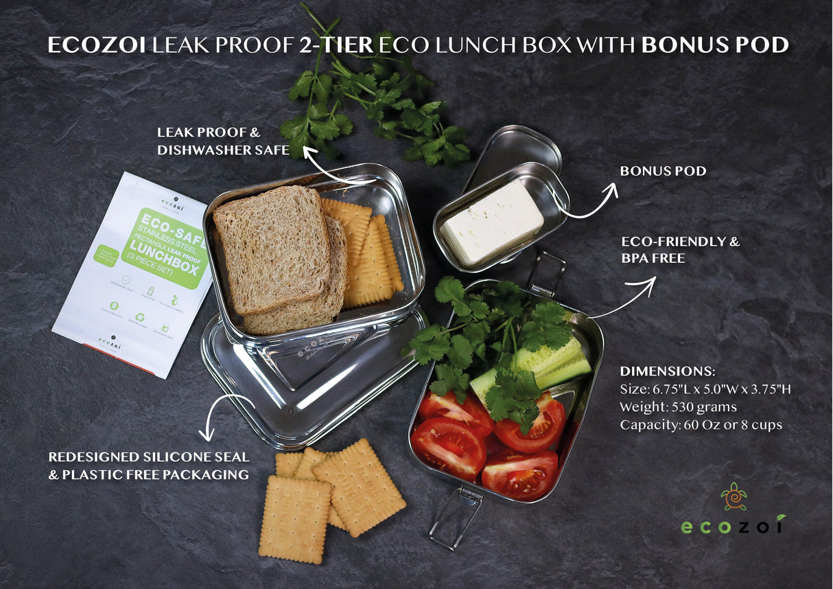 Stainless Steel Lunch Box, 2 Tier Leak Proof, 60 Oz from ecozoi