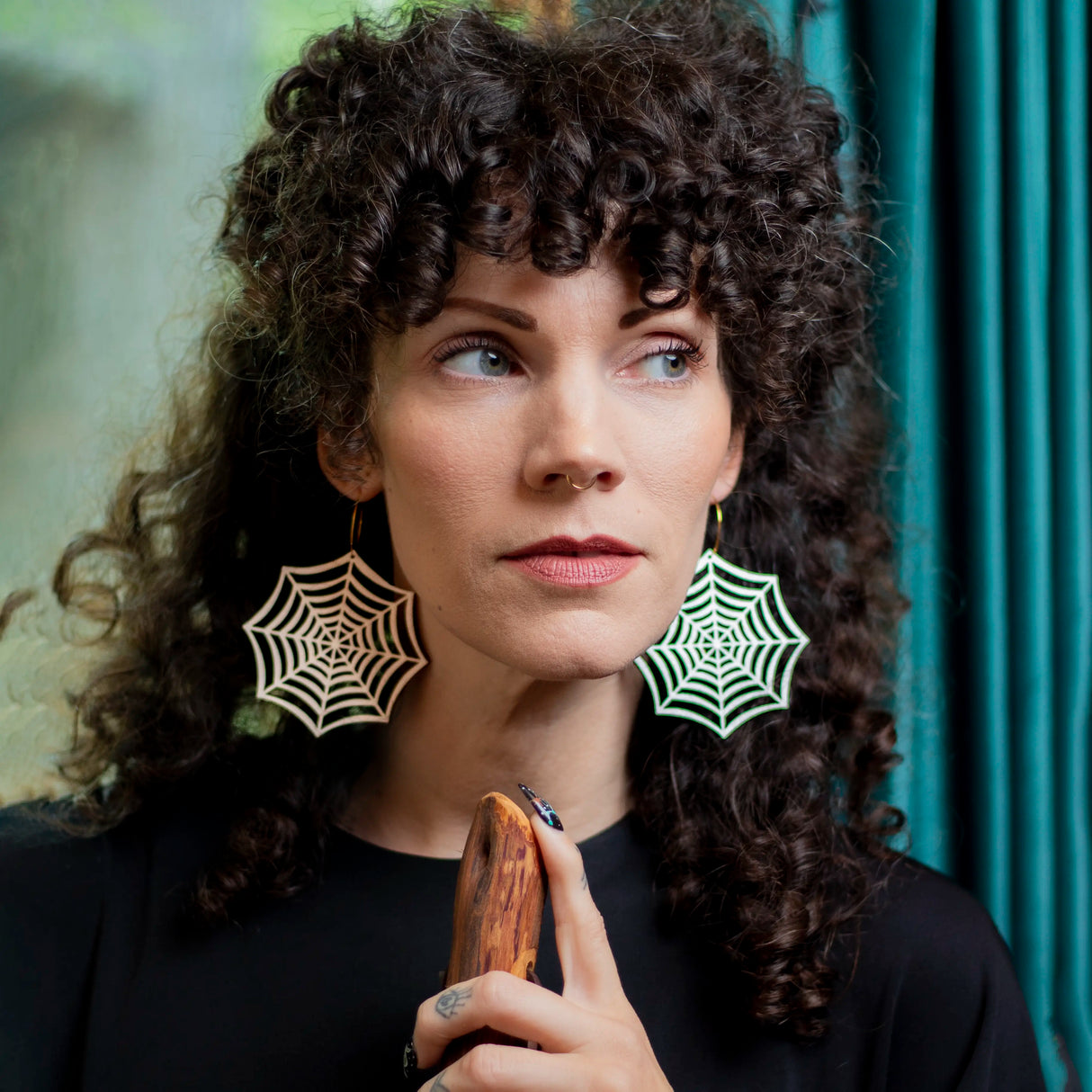Iridescent Spider Web Hoops from LE CHIC MIAMI
