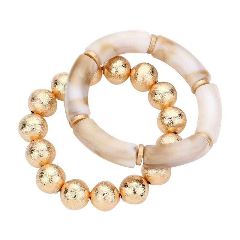 2PCS Resin Metal Ball Stretch Bracelets from Madeline Love
