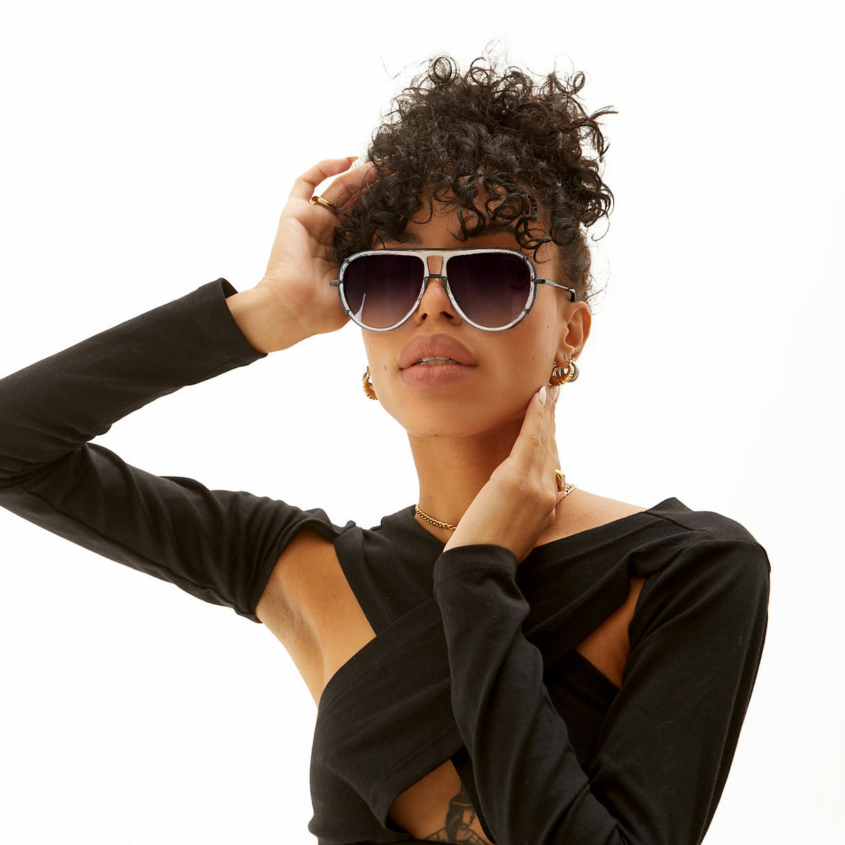 Ivy Luxe - Clear Black Tangle-Free Round Aviator Sunglasses from TopFoxx
