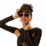 Ivy Luxe - Clear Black Tangle-Free Round Aviator Sunglasses from TopFoxx