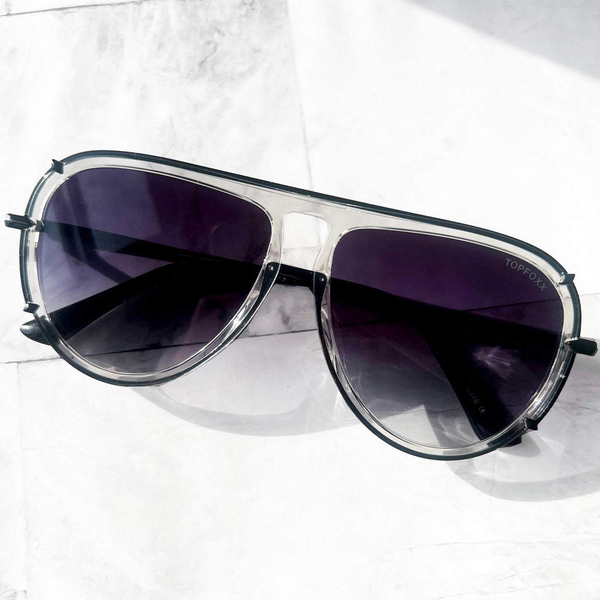 Ivy Luxe - Clear Black Tangle-Free Round Aviator Sunglasses from TopFoxx