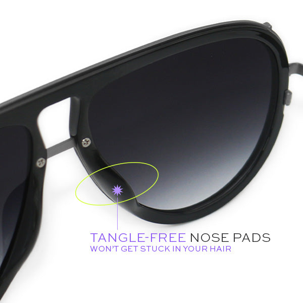 Ivy Luxe - Black Tangle-Free Round Aviator Sunglasses from TopFoxx