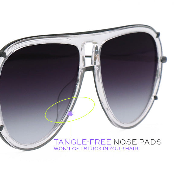 Ivy Luxe - Clear Black Tangle-Free Round Aviator Sunglasses from TopFoxx