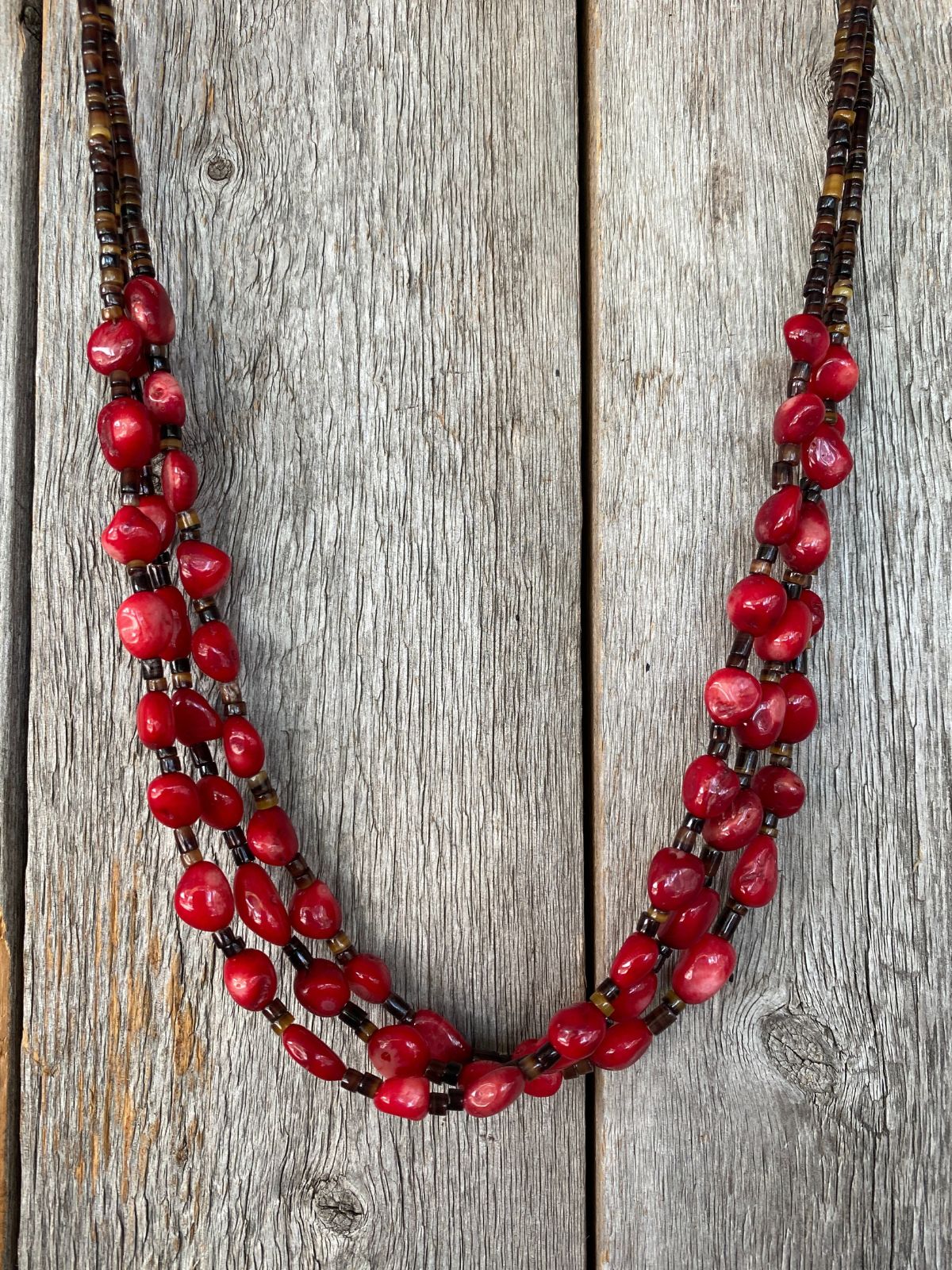 17573 3std Sm Nugget Coral w/Pin Shell Necklace