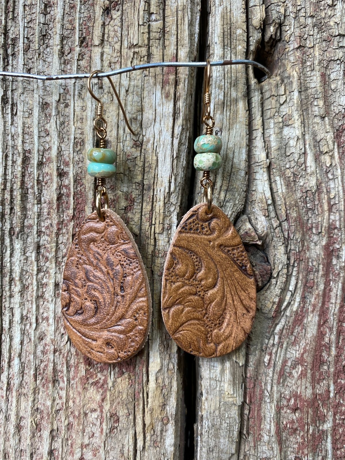 17362 Embossed Leather Teardrop Earrings