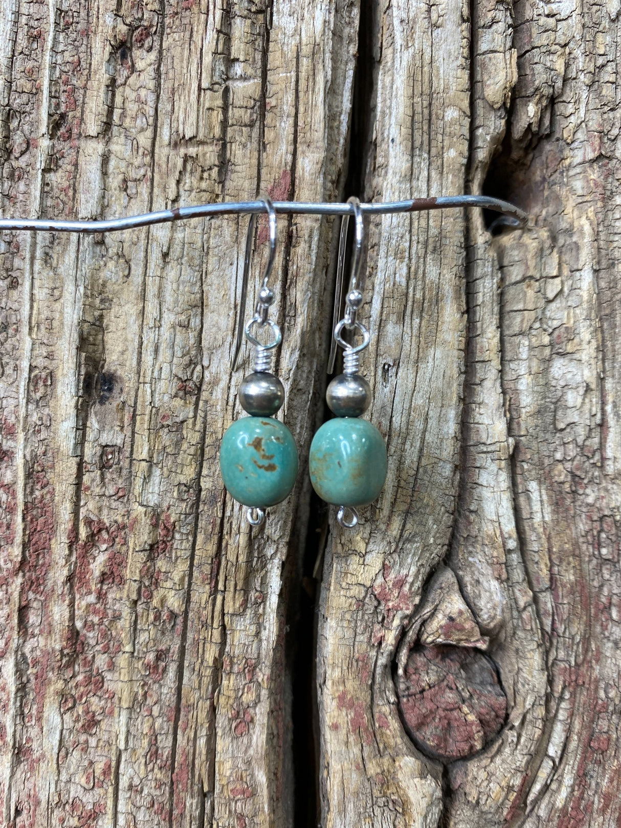 17370 Oxidized Sterling Silver "Navajo Pearl" and Turquoise Drop Earrings.