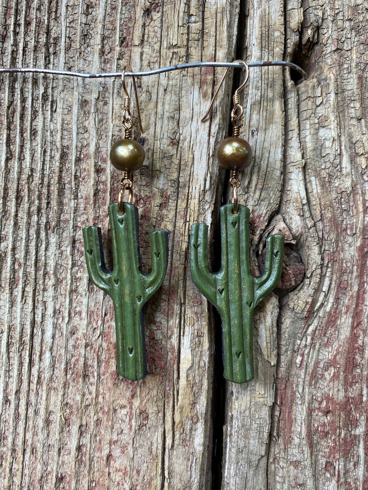 17363 Painted Leather Saguaro Earrings