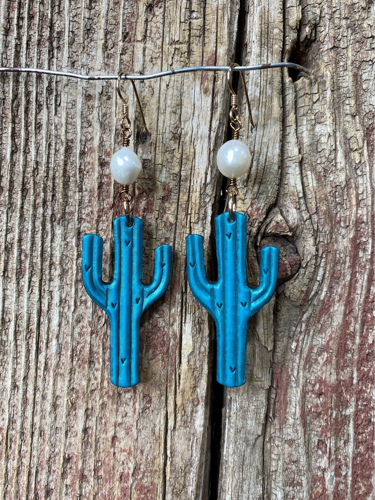17363 Painted Leather Saguaro Earrings