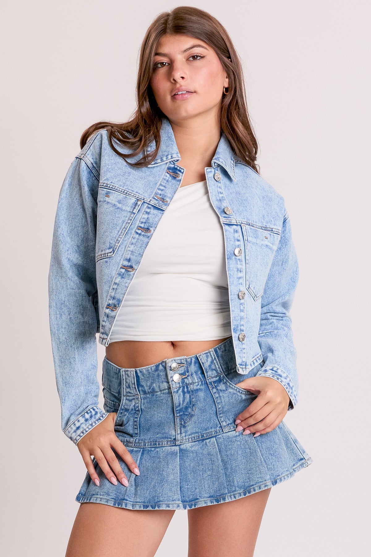 Women's Cropped Lace Up Back Denim Jacket from YMI JEANS