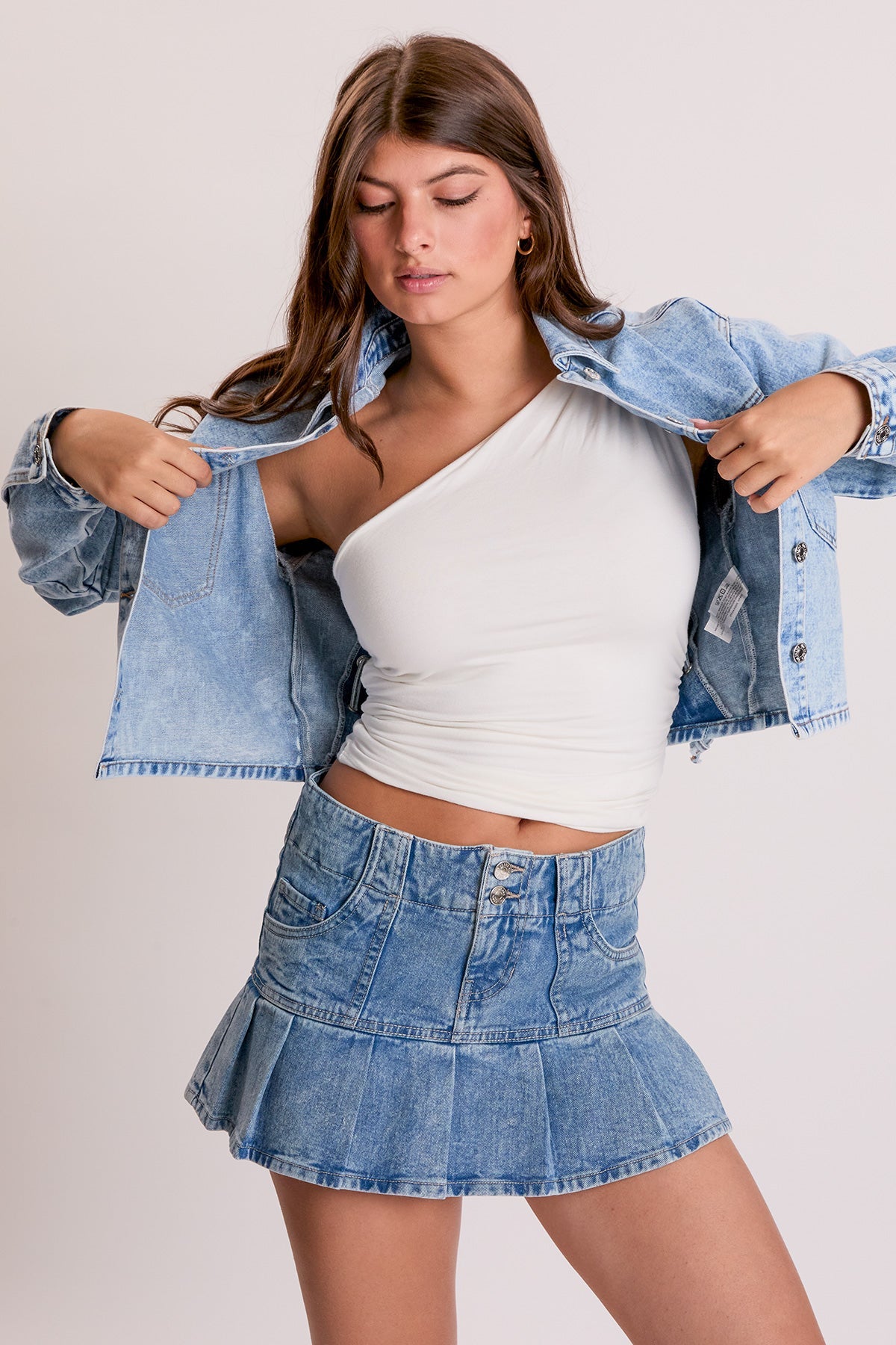 Women's Cropped Lace Up Back Denim Jacket from YMI JEANS