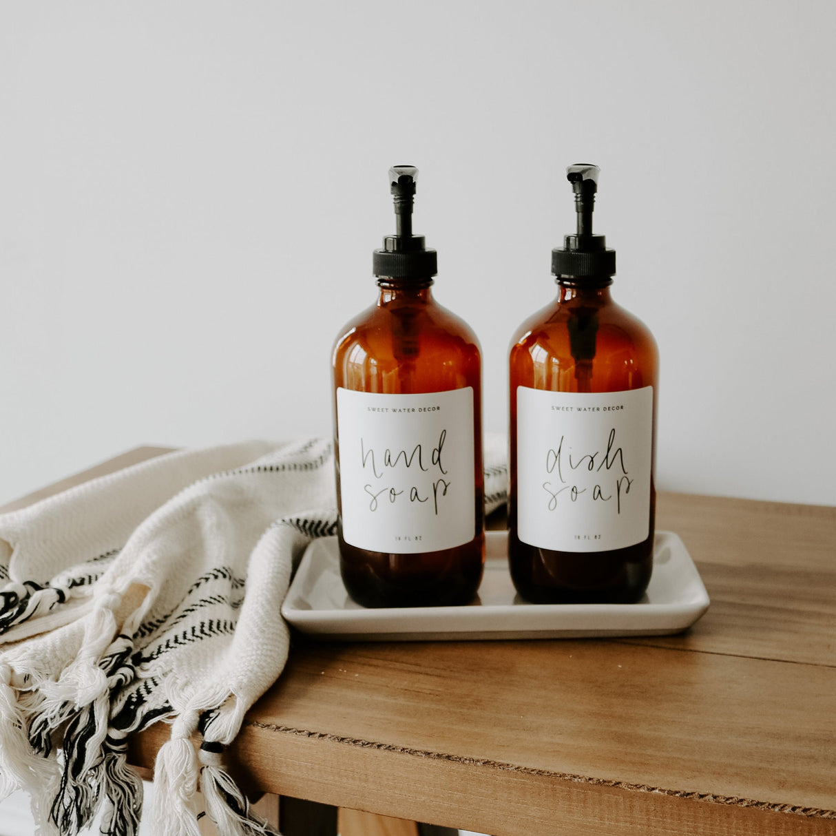 Amber 16oz Glass Countertop Dispenser Set of 2 - White Label From Sweet Water Decor