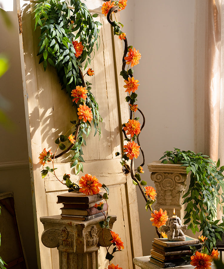 Artificial Dahlia Flower Vine 59" Long From Rustic Reach