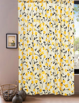 DaDa Bedding Set of 2 Botanical Floral Window Curtain Panels - Natural Semi Sheer Yellow Fleur Golden Orange Spring Time Tulips Straight Tailored Edge from DaDalogy Bedding Collection