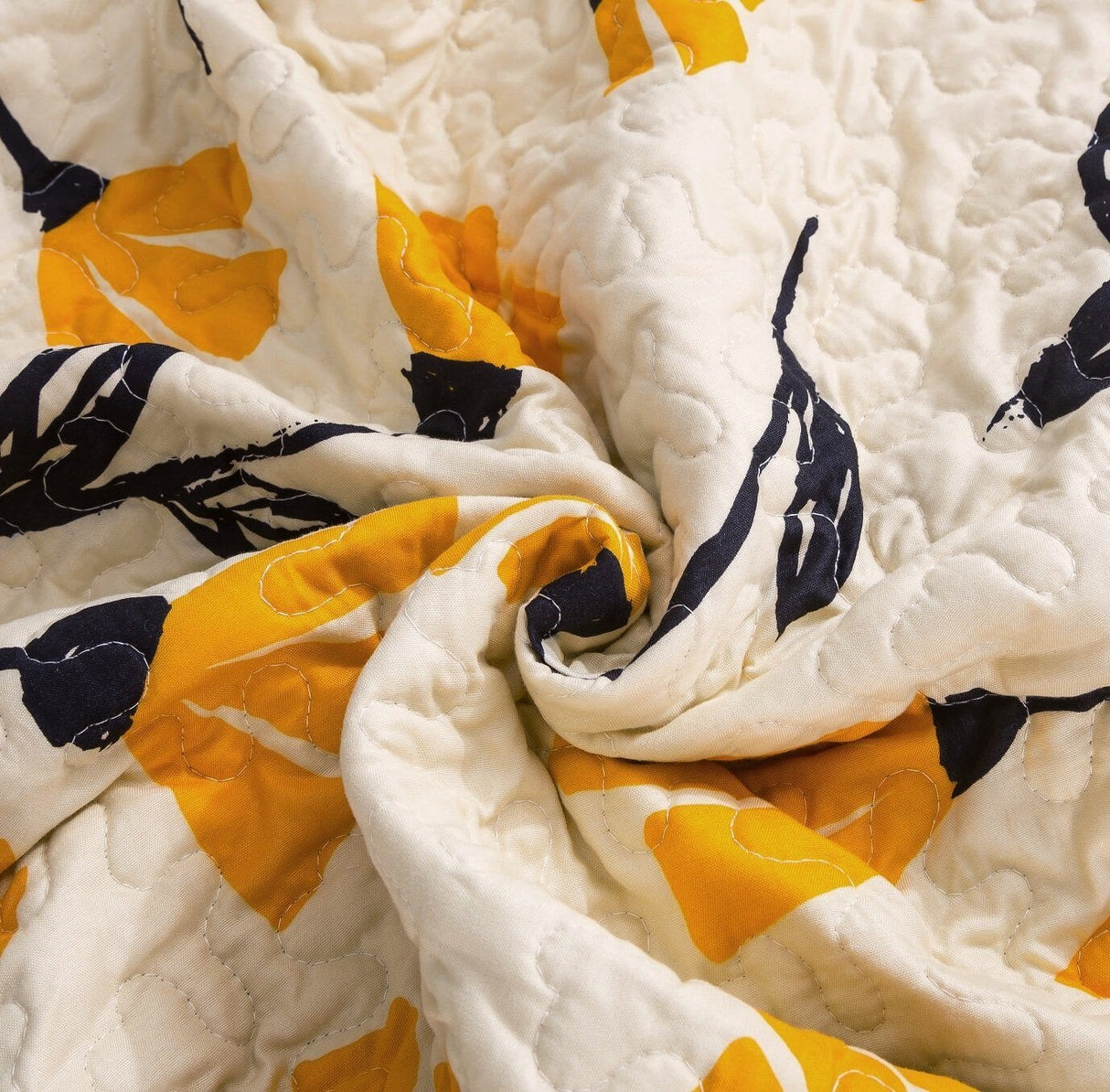 DaDa Bedding Yellow Fleur Floral Golden Orange Ivory Cream Scalloped Bedspread Set (18112) from DaDalogy Bedding Collection