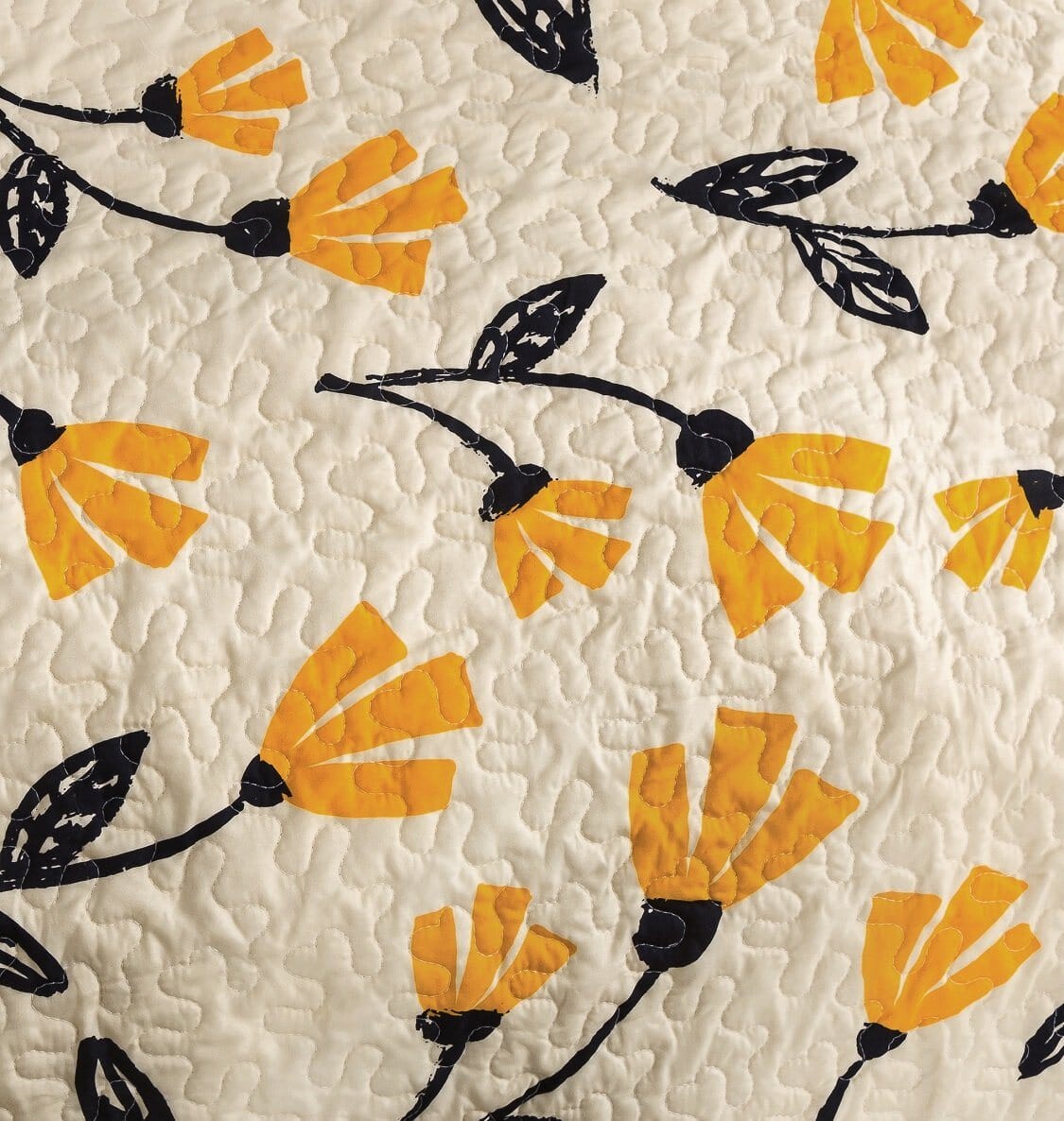 DaDa Bedding Yellow Fleur Floral Golden Orange Ivory Cream Scalloped Bedspread Set (18112) from DaDalogy Bedding Collection