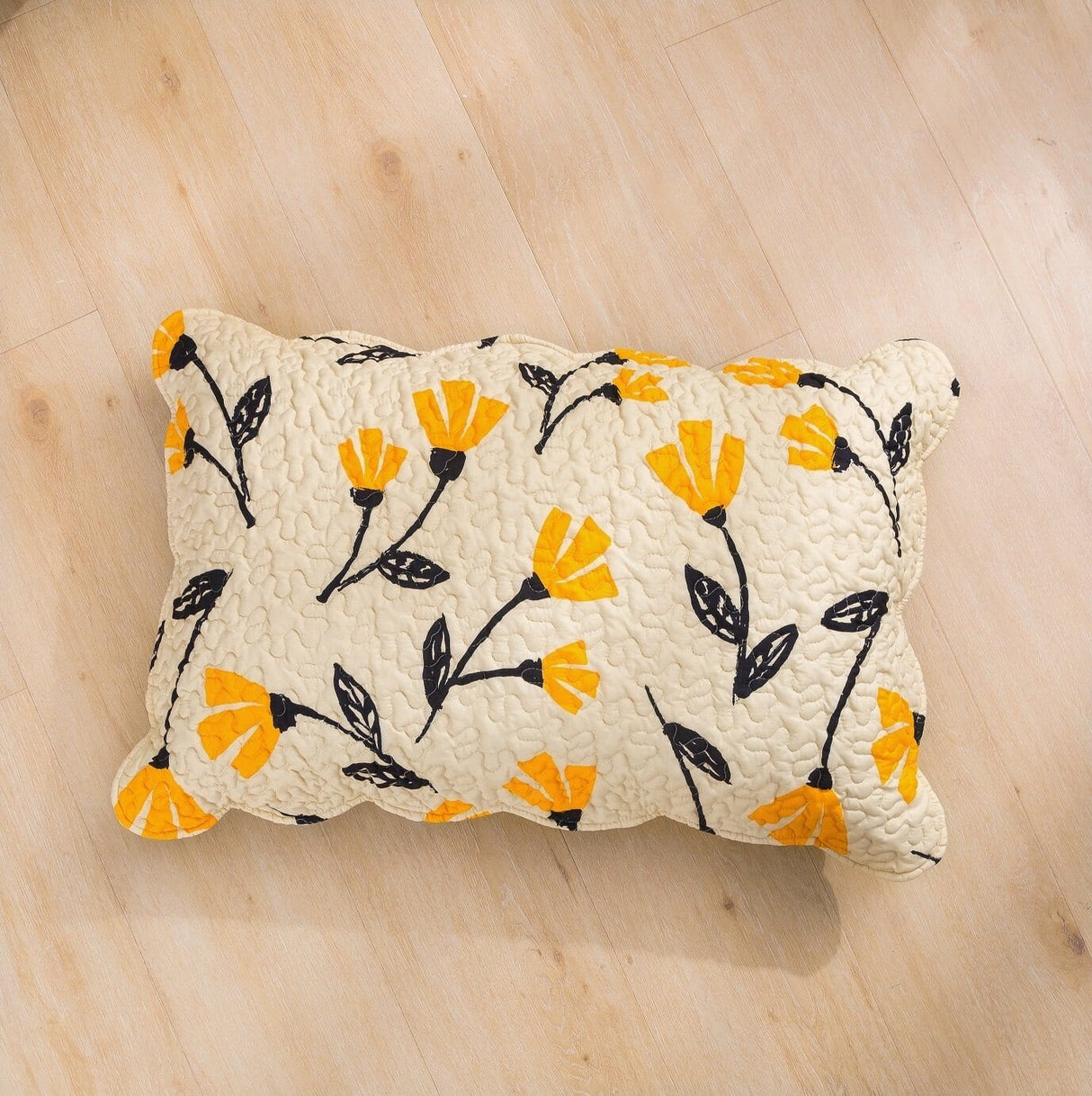 DaDa Bedding Yellow Fleur Floral Golden Orange Ivory Cream Scalloped Bedspread Set (18112) from DaDalogy Bedding Collection