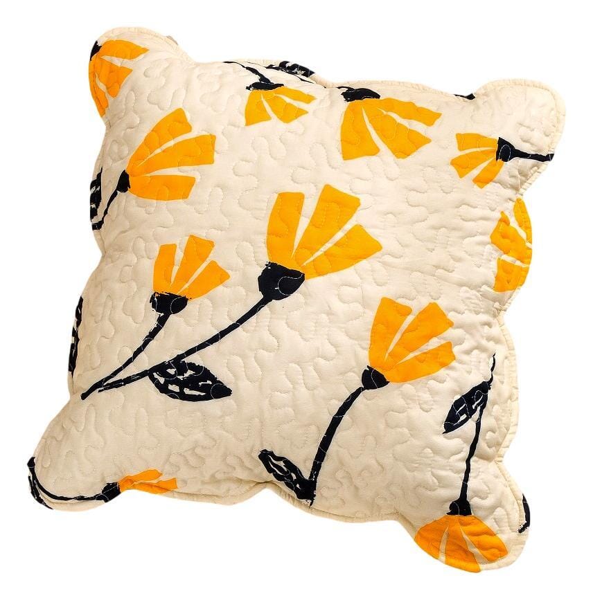 DaDa Bedding Set of 2-Pieces Yellow Fleur Floral Golden Orange Ivory Cream Scalloped Throw Pillow Covers, 18" x 18" (18112) from DaDalogy Bedding Collection